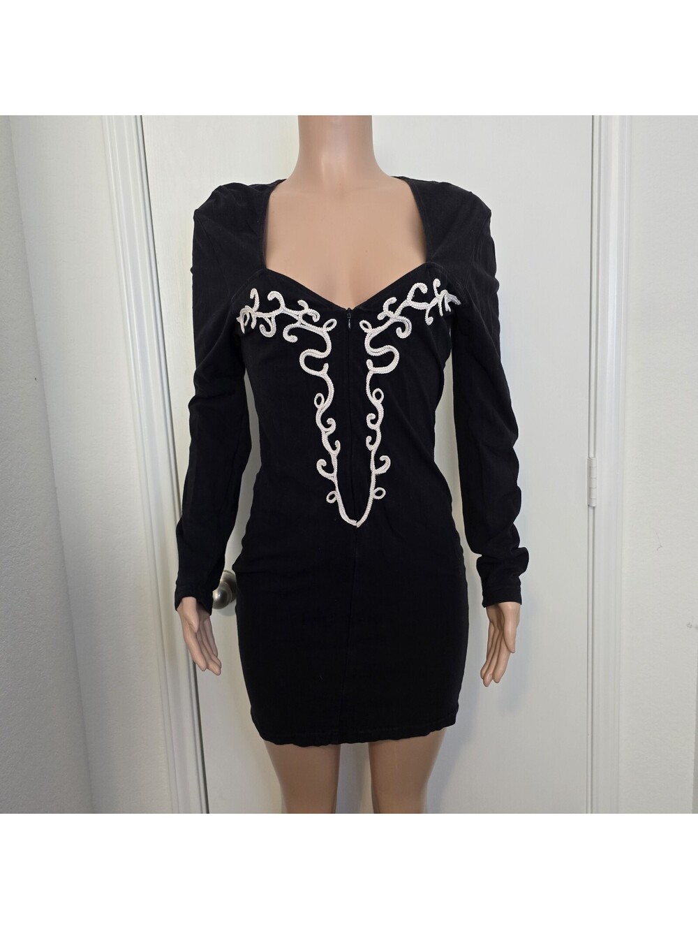 VTG PEEP 90s Glam Rock Western Soutache Bodycon Mini Dress USA